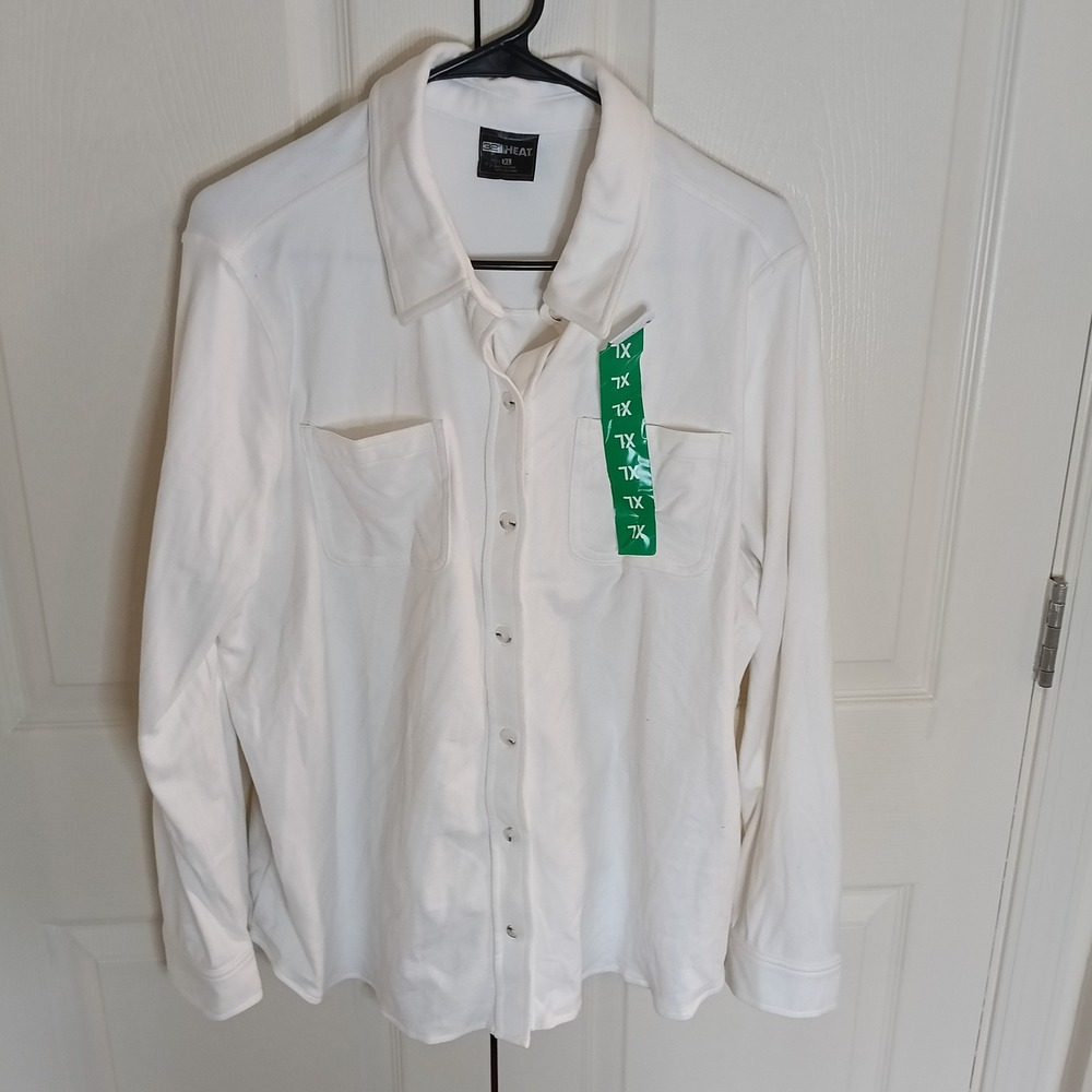 32 Degrees Heat Button Down Shirt Mens XL White Like New Fleece Stretch Pockets